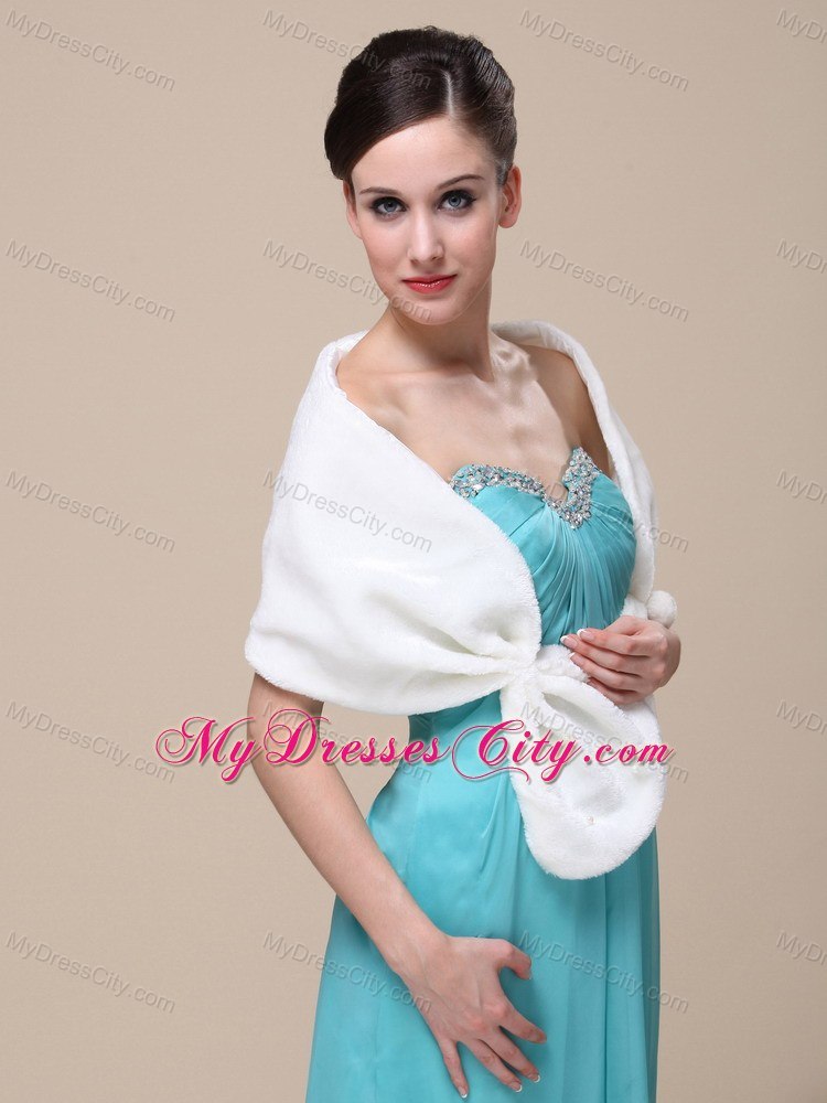 Faux Fur Special Occasion / Wedding Shawl In Ivory With V-neck